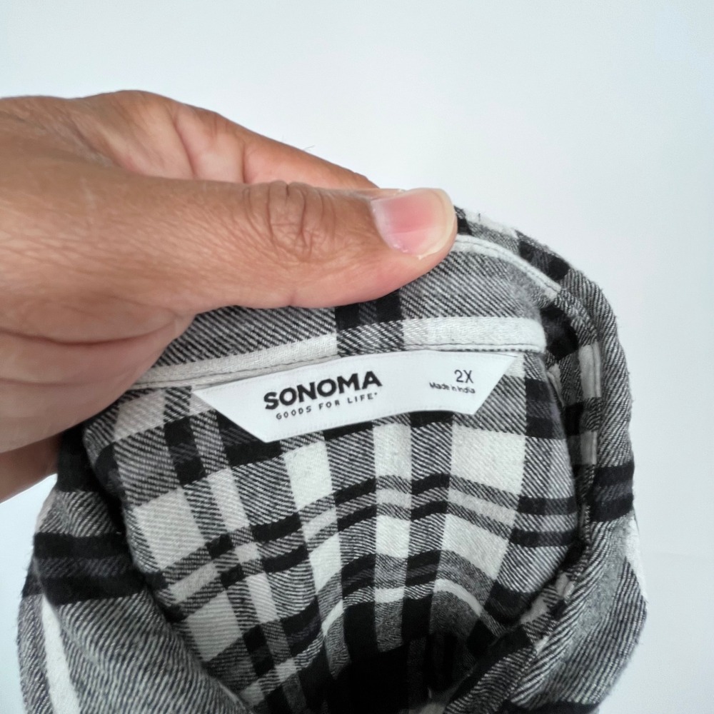 Sonoma Black White Plaid Flannel Shirt Womens 2X Fall Casual Classic Cabincore - Picture 5 of 11